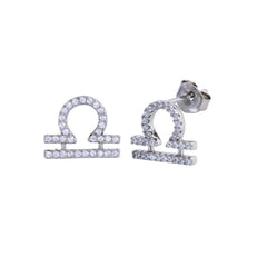 Sterling Silver Rhodium Plated Libra CZ Zodiac Sign Earrings