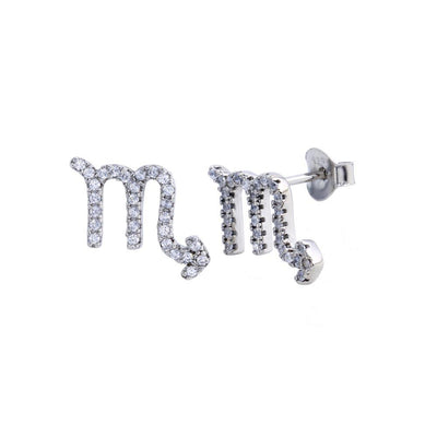 Sterling Silver Rhodium Plated Scorpio CZ Zodiac Sign Earrings
