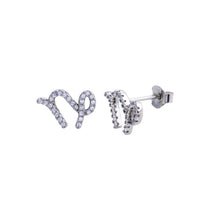 Load image into Gallery viewer, Sterling Silver Rhodium Plated Capricorn CZ Zodiac Sign Earrings