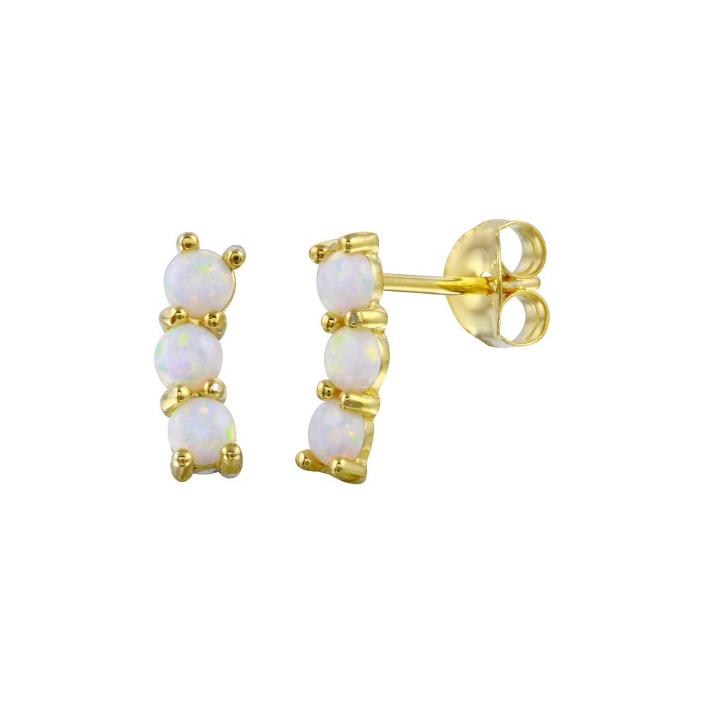 Sterling Silver Gold Plated Three Line Opal Earrings