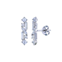 Load image into Gallery viewer, Sterling Silver Rhodium Plated Linear Baguette CZ Earrings