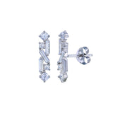 Sterling Silver Rhodium Plated Linear Baguette CZ Earrings