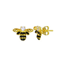 Load image into Gallery viewer, Sterling Silver Gold Plated CZ Bee Earrings