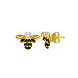 Sterling Silver Gold Plated CZ Bee Earrings