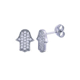 Sterling Silver Rhodium Plated Hamsa Hand CZ Earrings