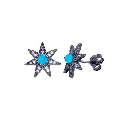 Sterling Silver Black Rhodium Plated CZ Snow Flakes Earrings