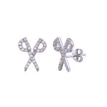 Load image into Gallery viewer, Sterling Silver Rhodium Plated CZ Scissor Earrings