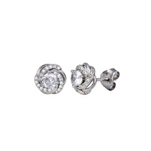 Load image into Gallery viewer, Sterling Silver Rhodium Plated CZ Flower Earrings