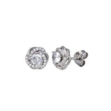 Sterling Silver Rhodium Plated CZ Flower Earrings