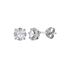 Load image into Gallery viewer, Sterling Silver Rhodium Plated CZ Flower Stud Earrings