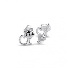 Load image into Gallery viewer, Sterling Silver Rhodium Plated Cat Clear CZ Earrings