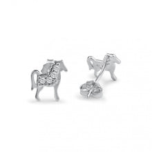 Load image into Gallery viewer, Sterling Silver Rhodium Plated Horse Clear CZ Earrings