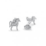 Sterling Silver Rhodium Plated Horse Clear CZ Earrings