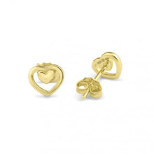 Load image into Gallery viewer, Sterling Silver Gold Plated Two Hearts Clear CZ Earrings