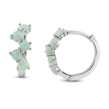 Load image into Gallery viewer, Sterling Silver Rhodium Plated Alternating Opal Hoop Earrings