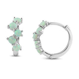 Sterling Silver Rhodium Plated Alternating Opal Hoop Earrings