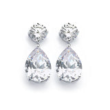 Sterling Silver Classic Prong Set Round Cut and Pearshaped Clear Cz Drop Dangle Stud EarringAnd Earring Dimensions of 34MMx14MM