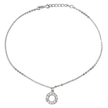 Load image into Gallery viewer, Sterling Silver Rhodium Plated Dangling Open Circle With CZ Anklet