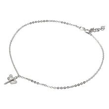 Load image into Gallery viewer, Sterling Silver Rhodium Plated Dangling Dragonly Anklet With CZ