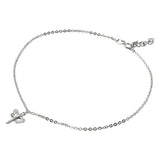 Sterling Silver Rhodium Plated Dangling Dragonly Anklet With CZ