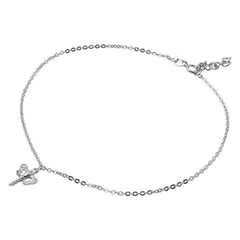Sterling Silver Rhodium Plated Dangling Dragonly Anklet With CZ