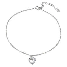 Load image into Gallery viewer, Sterling Silver Rhodium Plated Dangling Curved Open Heart With CZ Anklet