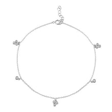 Load image into Gallery viewer, Sterling Silver Rhodium Plated Three Leaf Clover Drop Anklet