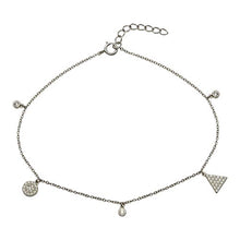 Load image into Gallery viewer, Sterling Silver Rhodium Plated Circle And Triangle Charm Anklet With CZ