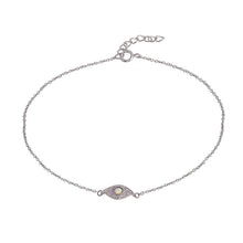 Load image into Gallery viewer, Sterling Silver Rhodium Plated Evil Eye CZ Opal Anklets