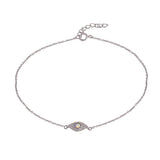 Sterling Silver Rhodium Plated Evil Eye CZ Opal Anklets