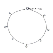 Load image into Gallery viewer, Sterling Silver Rhodium Plated Dangling CZ MOP Link Anklet