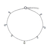 Sterling Silver Rhodium Plated Dangling CZ MOP Link Anklet