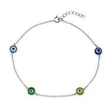 Load image into Gallery viewer, Sterling Silver Rhodium Plated Evil Eye Charm Anklet