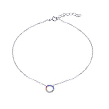Load image into Gallery viewer, Sterling Silver Rhodium Plated Round Charm Multicolor CZ Anklet