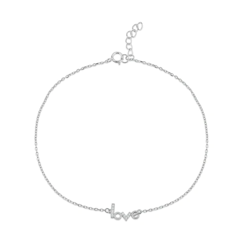 Sterling Silver Rhodium Plated Love CZ Anklet