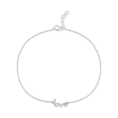 Sterling Silver Rhodium Plated Love CZ Anklet