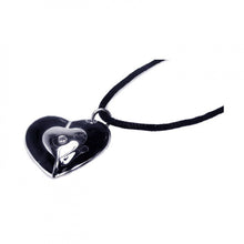 Load image into Gallery viewer, Black Cord Necklace with Sterling Silver Black Enamel Heart with Centered Single Clear Cz Pendant