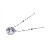 Sterling Silver Necklace with Fancy Round Inlaid with Clear Czs Pendant