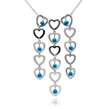 Load image into Gallery viewer, Sterling Silver Necklace with Classy Three Row Multi Heart and Turquoise Stone Dangling Pendant