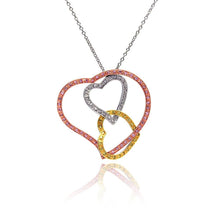 Load image into Gallery viewer, Sterling Silver Necklace with Three-Toned Open Heart Link Inlaid with Multi-Color Czs Pendant