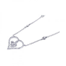 Load image into Gallery viewer, Sterling Silver Necklace with Cz Connectors and Fancy Paved Heart with Fleur De Lis Pendant