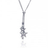 Sterling Silver Multi Strand Lariat Necklace with Multi Paved Star Pendant