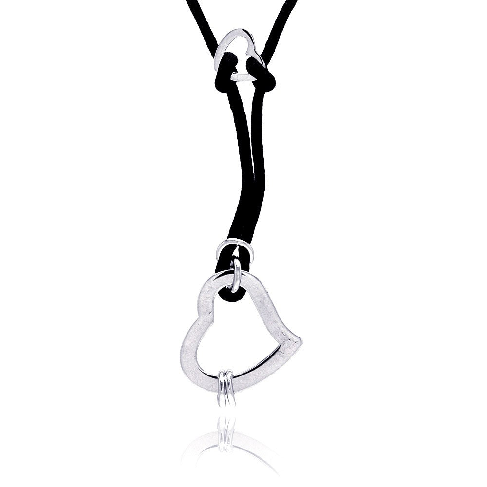 Black Cord Necklace with High Polished Double Plain Heart Pendant