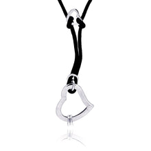 Load image into Gallery viewer, Black Cord Necklace with High Polished Double Plain Heart Pendant