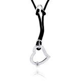 Black Cord Necklace with High Polished Double Plain Heart Pendant