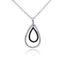 Load image into Gallery viewer, Sterling Silver Necklace with Paved Black and Clear Czs Double Teardrop Pendant