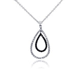 Sterling Silver Necklace with Paved Black and Clear Czs Double Teardrop Pendant