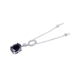 Sterling Silver Classy Necklace with Oval Connector Inlaid with Clear Czs and Dangling Soiltaire Oval Cut Black Cz Pendant