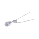 Sterling Silver Necklace with Elegant Oval and Pearshape Cut Clear Cz Pendant