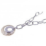 Sterling Silver Necklace with Fancy Silver and Gold Tone Round Hammered Pendant